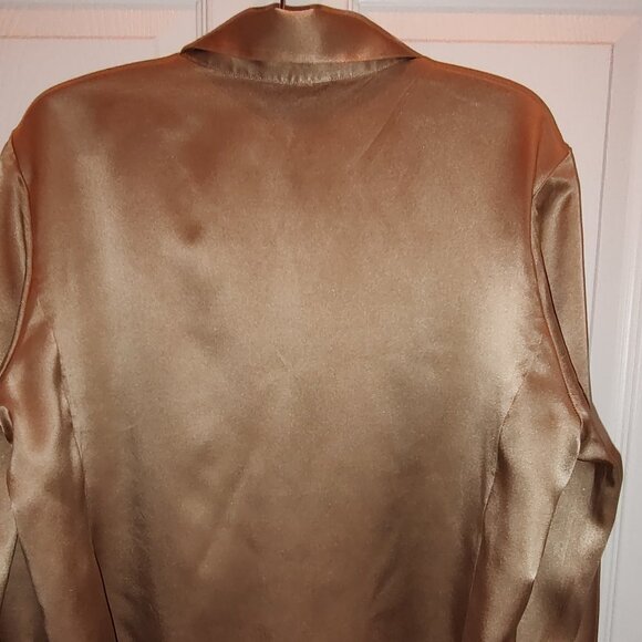 PURE COLLECTION BLOUSE 100% SILK LONG SLV SHIRT TAIL HEM CHAMPAGNE BEIGE SZ 12 - Picture 2 of 16